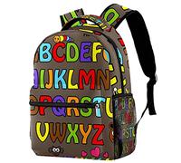 Leisure Campus Travel Backpacks, Alphabet Brown Bags with Bottle Holder for Girls Boys