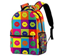 Leisure Campus Travel Backpacks, Colorful Pop Art Lips Bags with Bottle Holder for Girls Boys