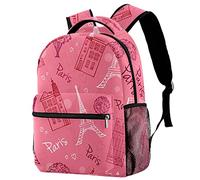 Leisure Campus Travel Backpacks, France Paris Eiffel Tower Pink Bags with Bottle Holder for Girls Boys