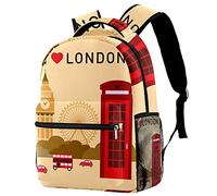 Leisure Campus Travel Backpacks, I Love London Symbols Big Ben Bags with Bottle Holder for Girls Boys