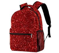 Leisure Campus Travel Backpacks, Red Glitter Sequins Pattern Bags with Bottle Holder for Girls Boys
