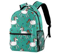 Leisure Campus Travel Backpacks, Shy Unicorns Pattern Stars Blue Bags with Bottle Holder for Girls Boys