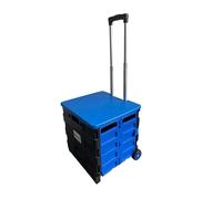 LEISURE DIRECT ® HEAVY DUTY EXTRA LARGE FOLDABLE FOLDING CAR BOOT CART CRATE STORAGE BOX TROLLEY FOR TEACHERS COLLEGE BOOKS FOLDERS 40KG CAPACITY FOLDS FLAT (Black Blue + Lid 40kg)