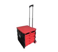 LEISURE DIRECT ® HEAVY DUTY EXTRA LARGE FOLDABLE FOLDING CAR BOOT CART CRATE STORAGE BOX TROLLEY FOR TEACHERS COLLEGE BOOKS SHOPPING FOLDERS 40KG CAPACITY FOLDS FLAT (Black Red + Lid 40Kg)