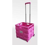 LEISURE DIRECT ® PINK HEAVY DUTY EXTRA LARGE SHOPPING GROCERY FOLDABLE FOLDING CAR BOOT CART CRATE BOX TROLLEY FOR TEACHERS COLLEGE BOOKS FOLDERS 35KG CAPACITY FOLDS FLAT (Pink Trolley 35kg)