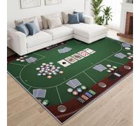 Leisure Entertainment Playing Cards Rugs Living Room 60 x 90 cm | Washable Non-Slip Traditional Vintage Game Rug, Durable Soft Carpet for Bedroom, Dining Room, Dorm, Home Office, Dark Green