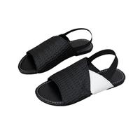 Leisure Flat Sandals Women's Vintage Roman Sandals Comfortable Peep Toe Summer Shoes With Elastic Band Non-slip Large Size Beach Shoes(Black,6.5 UK)