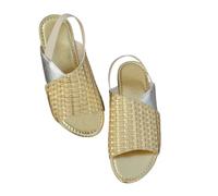 Leisure Flat Sandals Women's Vintage Roman Sandals Comfortable Peep Toe Summer Shoes With Elastic Band Non-slip Large Size Beach Shoes(Gold,4 UK)