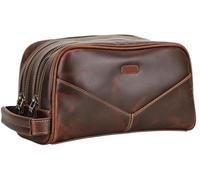 Leisure Leather Handbag Vintage Multifunctional Toiletries Bag Storage Bag Purse(Brown)