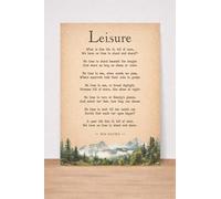 Leisure Poem by W.H. Davies, Vintage Nature Wall Art Print, Mountains Old Paper. Size A4