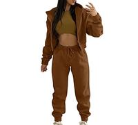 Leisure Suit Women's Hooded Jogging Suit Women's Sexy Two Piece Leisure Suit Modern Hooded Jacket Sports Suit Short Hooded Jacket Jogging Bottoms Tracksuit 2-Piece Hoodie Sweatpants Streetwear, brown,
