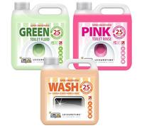 Leisure Time Caravan Toilet Fluids (Eco Triple Clean Pack - Green, Pink & Wash (30L) - 75 Eco-Friendly Treatments - Biocide-Free Toilet & Rinse Care + Caravan Wash & Wax with Anti-Static Shine