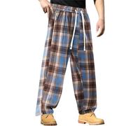 Leisure Trousers Men's Baggy Checked Trousers Jogging Bottoms Running Trousers Elastic Waist with Drawstring Casual Comfortable Outdoor Trousers Breathable Straight Trousers Stylish Training Trousers