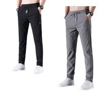 Leisure Trousers Men's Long Stretch Chino Summer Lightweight Jogging Slim Fit Modern Lightweight Summer Elegant Fabric Trousers With Elastic Band Tapered, S-5XL Men's Trousers(Black+Dark gray,L)