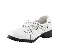 Leisure Women's Four Seasons Plain Non-Slip Square Heels Round Toe Breathable Hook Loop Sandals Shoes, White, 8 UK