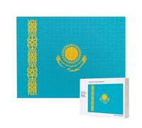 Leisure Wooden Jigsaw Puzzle Exquisite Flag of Kazakhstan Patterns for Family Interaction and Indoor Entertainment