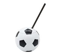 Leisurealeaneag Ball Shaped Cups Glass Bottle 450ml with Lid and Straw Durable Every Day Use Football, Diameter 10 cm