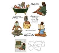 Leisurely Woman Stamps and Cutting Dies for Card Making DIY Transparent Silicone Clear Stamp and Metal Die Cuts Sets for Scrapbooking Paper Greeting Cards Decor Seals Craft Supplies