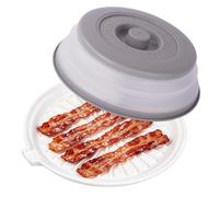 Leisuremix Ceramic Bacon Cooker, Microwave Bacon Tray, 27 x 26 cm/10.6 x 10.25 Inch Non-Stick Microwavable Bacon Pan for Kitchen Dishwasher Safe (with Lid)