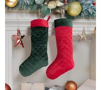 Leisuremix Christmas Stockings 48cm/19 Inches 2 Pack Velvet Red and Green Diamond Xmas Stockings, Festive Hanging Ornaments for Xmas Tree Decor Fireplace & Holiday Home Decoration