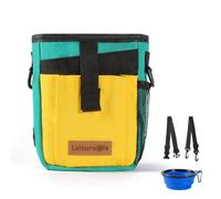 Leisuremix Dog Treat Pouch for Training, Dog Walking Bags for Women with Collapsible Bowl & Zippered Pockets, waterproof Treat Bags for Hiking Outdoor Green & Yellow