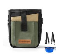 Leisuremix Dog Treat Pouch for Training, Dog Walking Bags for Women with Collapsible Bowl & Zippered Pockets, waterproof Treat Bags for Hiking Outdoor Black & Olive Green
