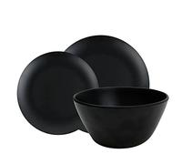 Leisurewize - 12 Piece Matt Black Melamine Dinner Set, 4 Plates 4 Side Plates 4 Bowls | Lightweight, Heat Resistant, Dishwasher Freindly | Camping Motorhome Travel Cookery