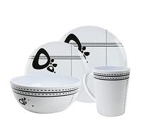 Leisurewize - 16-Piece Melamine Dinner Set | Abstract Printed | Plates, Side Plates, Bowls, Mugs | Lightweight, Heat Resistant, Dishwasher Friendly | Camping Motorhome Travel Cookery | LWACC235
