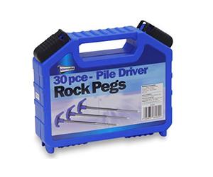 Leisurewize LW630 30-Piece Pile Driver Rock Peg Set - Hard Ground Twisters with Plastic Handles, Screw-Thread Peg