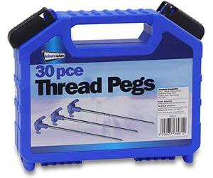Leisurewize LW631 30-Piece Thread Peg Set - Ground Twisting Pegs with Plastic Holders, Screw-Thread Peg. Tent Accessories