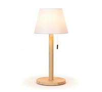 Leisurewize - Rechargeable Table Lamp - Cordless LED with Warm Ambient Light, Pull-Cord Switch, Water-Resistant Design for Bedroom & Sheltered Outdoor Use (White/Brown)