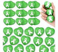 Leitee 100 Pcs Mental Health Awareness Items Bulk Green Ribbon Heart Shaped Stress Balls Relief Fidget Favors for Teens Adults Fundraisers Event Support Campaigns Volunteer Gifts