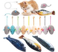 Leitee 12 Pack Cat Toys Plush Cat Mice Fish Toys Set Mouse Toy for Indoor Kittens to Eliminate Boredom, Multicolored, Not Filled Catnip (Simulated Fish)