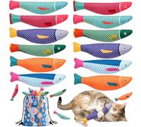 Leitee 13 Pcs Cat Toys Set, Fish Toys with Gift Storage Bag Interactive Kitten Soft Chew Kicker for Bored Indoor Adult Cats & Kitten, Crinkle Sound, Gifts Teething Toy Soft Durable for Breeds