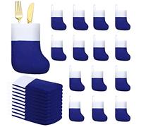 Leitee 24 Pcs Small Christmas Stockings Bulk Classic Mini Stockings with White Cuff Felt Christmas Stocking Holders Rustic Decorations Ornaments for Tableware Xmas Tree (Blue and White)