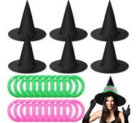 Leitee 26 Pcs Inflatable Witch Hat Ring Toss Game Set 6 Witch Hat with 20 Pink and Green Inflatable Ring Toss Toys Halloween Birthday Party Decoration for Adults and Family
