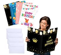 Leitee 4 Pcs Jumbo Happy Birthday Card Big Large Birthday Cards with Envelope 17 x 12'' Oversize Giant Greeting Guest Book Party Signs Decorations for Men Women Boss