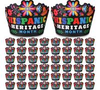 Leitee 48 Pcs Hispanic Paper Crowns Bulk Hispanic Heritage Month Culture Crowns with Elastic Rope for Heritage Month Events Celebration Birthday Party Supplies