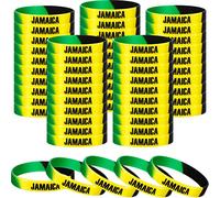 Leitee 50 Pcs Jamaican Silicone Bracelet Bulk Black Yellow Green Jamaican Country Flag Rubber Wristband for Men Women Birthday Party