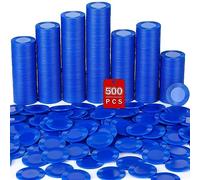 Leitee 500 Pcs Blue Plastic Poker Chips Bulk 1.5 Inch Mini Bingo Chips Tokens Markers Blank Casino Counting Discs Learning Math Counters for Adults Interlocking Game Counting Reward Card