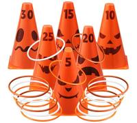 Leitee 6 Sets Candy Corn Ring Toss Game Plastic Cones Ring Combo Set Mini Traffic Cones Game for Sports Training Garden Backyard Outdoor Activities(Orange White Brown,Bat)