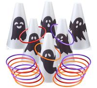 Leitee 6 Sets Candy Corn Ring Toss Game Plastic Cones Ring Combo Set Mini Traffic Cones Game for Sports Training Garden Backyard Outdoor Activities(Red Purple Orange,Ghost)