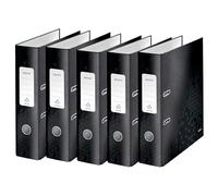Leitz 10054095 Quality Folder 180° Pack of 5 A4 8 cm Spine Width Laminated Grey Board Black Wow Series Design May Vary