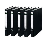 Leitz 10140095 Plastic Ring Binder Without Slots A4, Pack of 5, Black, 3.5 cm Spine Width, PP Laminated Cover