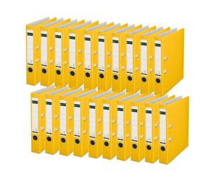 Leitz 10155015 Quality Folder, 180° Plastic, Pack of 20, DIN A4 Lever Arch Files, 5 cm Slim, 90% Recycled Cardboard, 30% Pre-Consumer Recycled Plastic, with 180° Mechanism, 350 Sheets, Yellow,