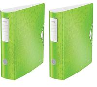 Leitz 11060054 A4 Lever Arch File Active, Curved Spine 82mm Width, Elastic Fastening, Light Polyfoam, Wow Range, Green (Pack of 2)