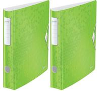 Leitz 11070054 A4 Lever Arch File Active, Curved Spine 65 mm Width, Elastic Fastening, Light Polyfoam, Wow Range, Green (Pack of 2)