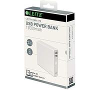 Leitz 12000mAh 2 Port USB Power Bank Portable Battery Pack | For Smartphone, iPad, Tablet, USB Device (Glossy White)