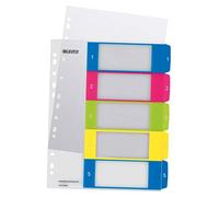 Leitz 12410000 A4 WOW 1-5 Index, PC-Printable, Extra Wide, Heavy Duty Plastic, White/Multicolour