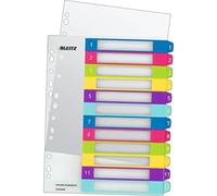 Leitz 12440000 A4 WOW 1-12 Index, PC-Printable, Extra Wide, Heavy Duty Plastic, White/Multicolour